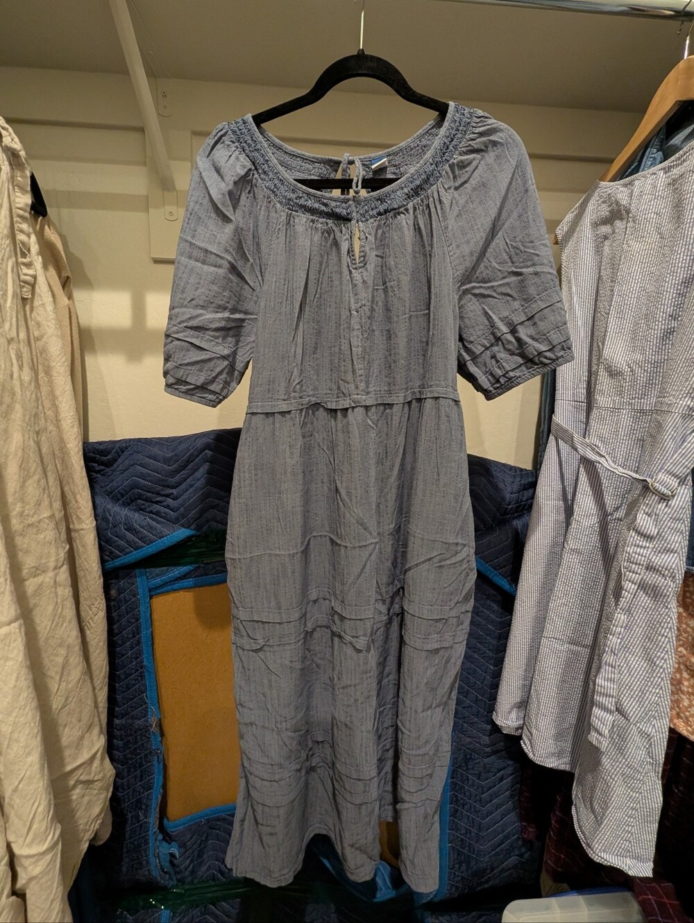 Old Navy Light Blue Smocked-Neck Midi Dress